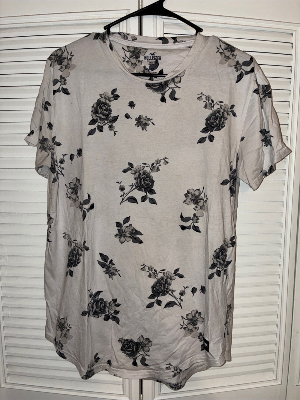 Hollister Beige Tee with Black Floral Print